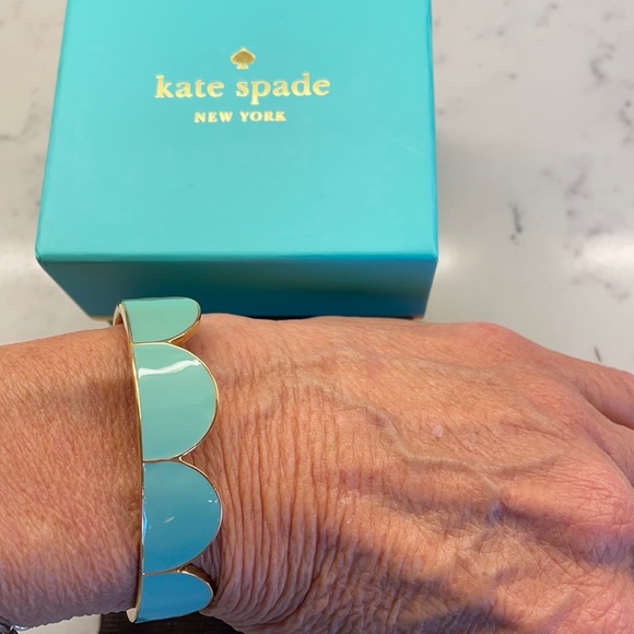 NEW Kate Spade Aqua Blue &Gold Enamel Cuff Bracelet
